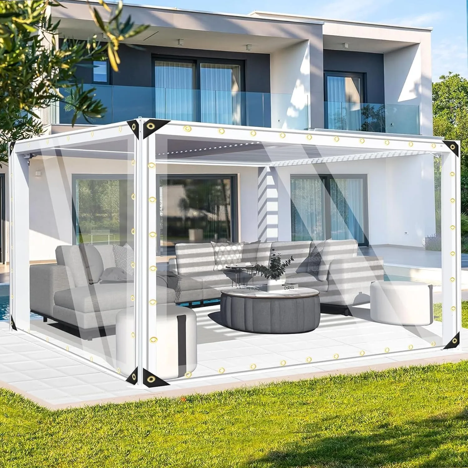 FoundGo 4' x 6'(1.2x1.8m) Clear Tarps PVC Vinyl Transparency Tarpaulin Glass with Golden Metal Grommets，Protects Against Water, UV-Ray, Tear, Cold Weather Resistan-1pc