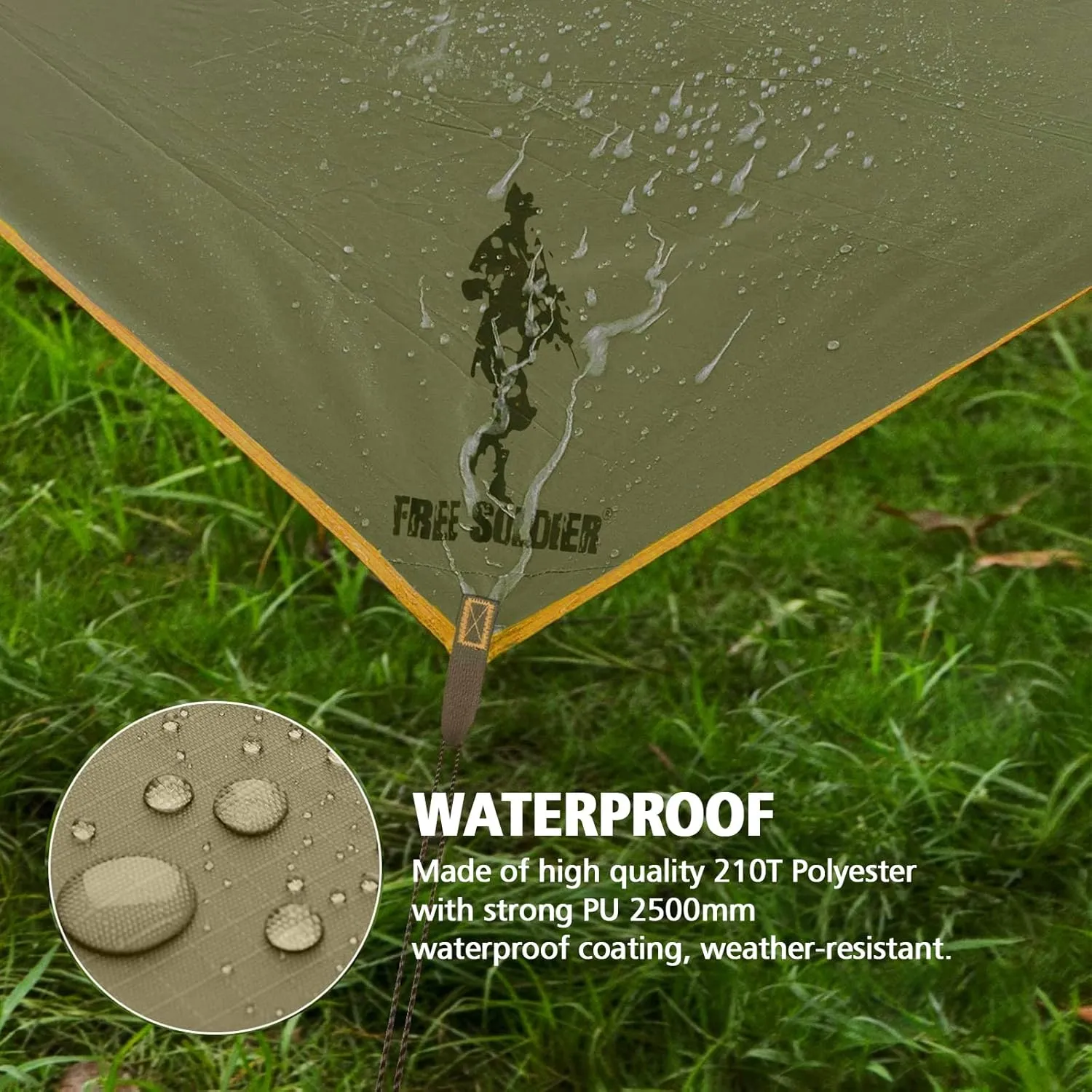 FREE SOLDIER Waterproof Portable Multifunctional Outdoor Camping Traveling Awning Backpacking Tarp Shelter for Rain (Brown)