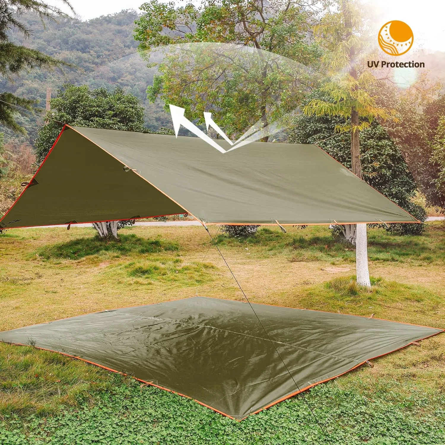 FREE SOLDIER Waterproof Portable Multifunctional Outdoor Camping Traveling Awning Backpacking Tarp Shelter for Rain (Brown)