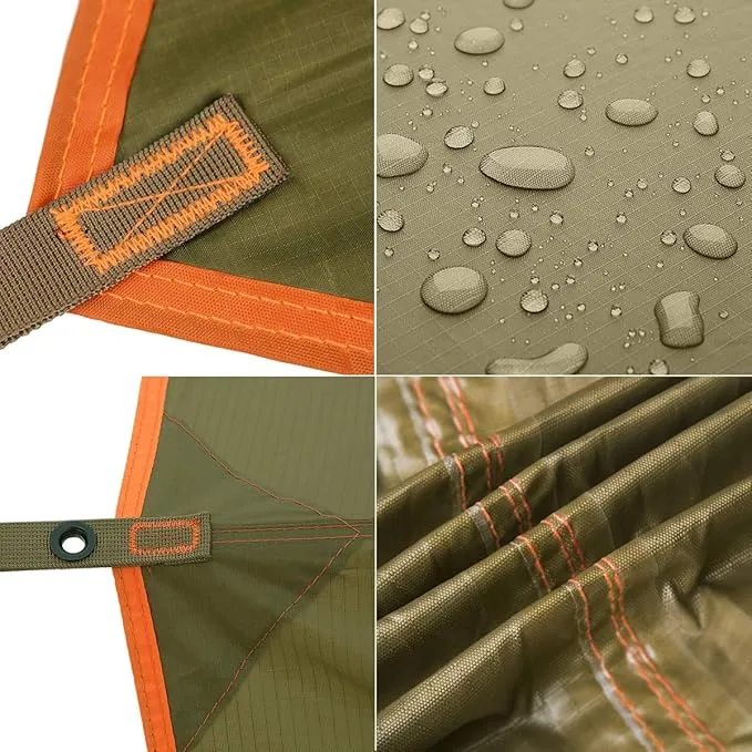 FREE SOLDIER Waterproof Portable Tarp Multifunctional Outdoor Camping Traveling Awning Backpacking Tarp Shelter Rain Tarp(Simplify Olive Brown 10×10ft)