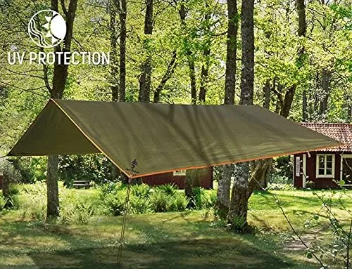 FREE SOLDIER Waterproof Portable Tarp Multifunctional Outdoor Camping Traveling Awning Backpacking Tarp Shelter Rain Tarp(Simplify Olive Brown 10×10ft)