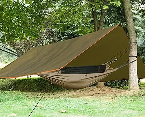 FREE SOLDIER Waterproof Portable Tarp Multifunctional Outdoor Camping Traveling Awning Backpacking Tarp Shelter Rain Tarp(Simplify Olive Brown 10×10ft)