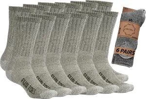 FUN TOES Men's Hiking Crew Merino Wool Socks 6 Pairs Lightweight, Reinforced Size 8-12