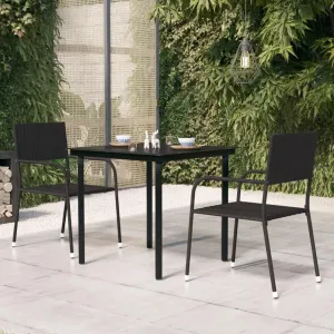 Garden Dining Table - Black Powder-Coated Steel Frame, Tough Glass Top, Medium Outdoor Furniture for Camping, Picnic, Kitchen Table