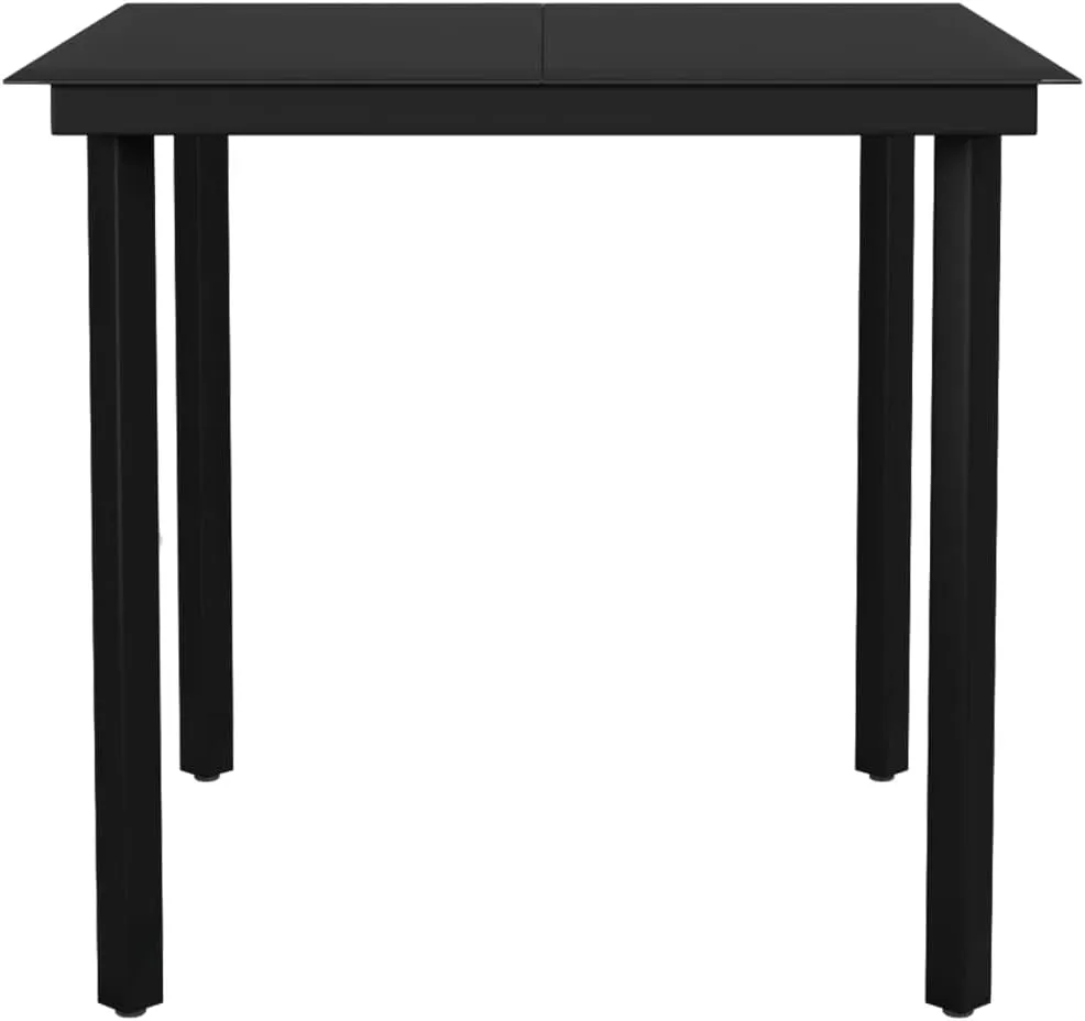 Garden Dining Table - Black Powder-Coated Steel Frame, Tough Glass Top, Medium Outdoor Furniture for Camping, Picnic, Kitchen Table