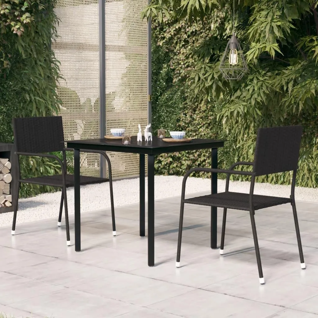 Garden Dining Table - Black Powder-Coated Steel Frame, Tough Glass Top, Medium Outdoor Furniture for Camping, Picnic, Kitchen Table