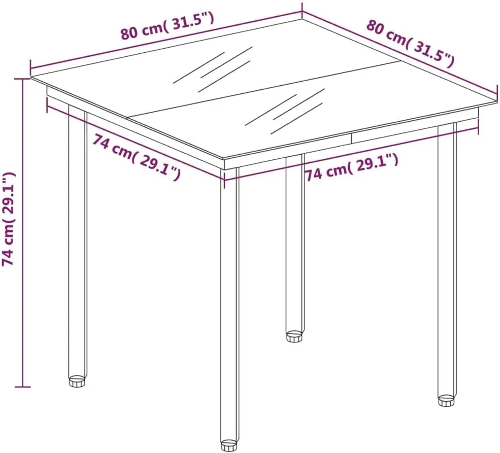Garden Dining Table - Black Powder-Coated Steel Frame, Tough Glass Top, Medium Outdoor Furniture for Camping, Picnic, Kitchen Table