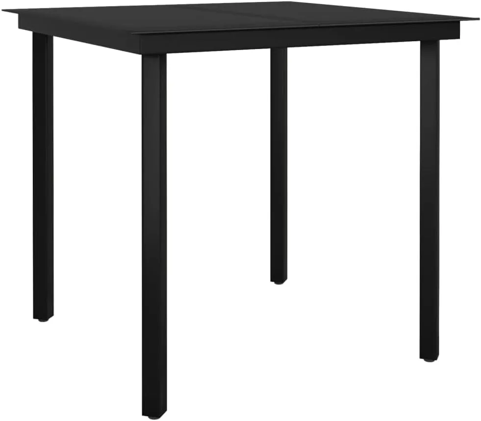 Garden Dining Table - Black Powder-Coated Steel Frame, Tough Glass Top, Medium Outdoor Furniture for Camping, Picnic, Kitchen Table
