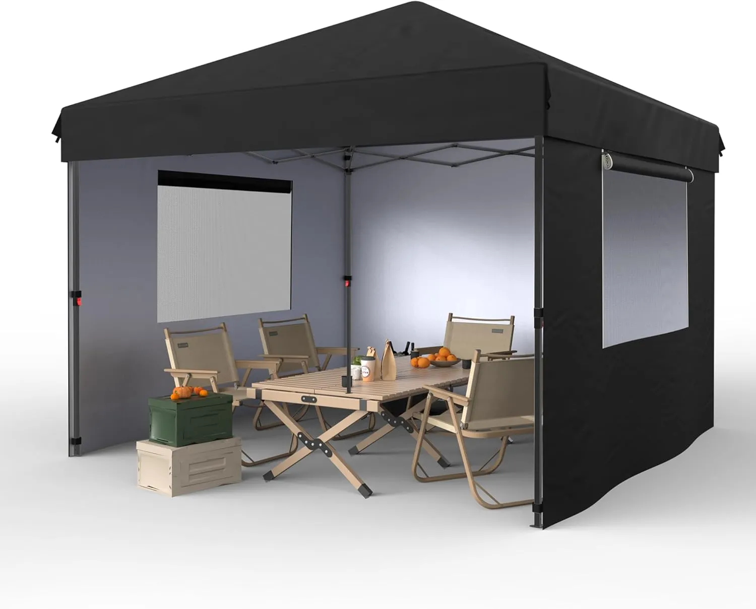 Garvee 10x10 Pop Up Canopy Tent Outdoor Canopy One-Person Set Up Heavy Duty Commercial Instant Tent Shelter, 3-Sidewall Black