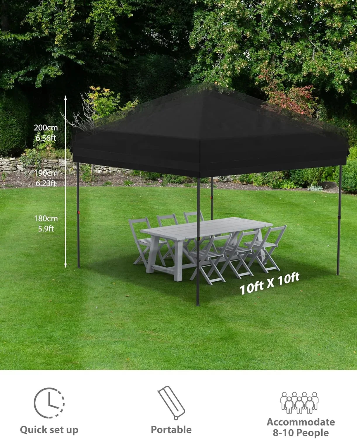 Garvee 10x10 Pop Up Canopy Tent Outdoor Canopy One-Person Set Up Heavy Duty Commercial Instant Tent Shelter, 3-Sidewall Black