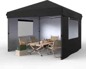 Garvee 10x10 Pop Up Canopy Tent Outdoor Canopy One-Person Set Up Heavy Duty Commercial Instant Tent Shelter, 3-Sidewall Black