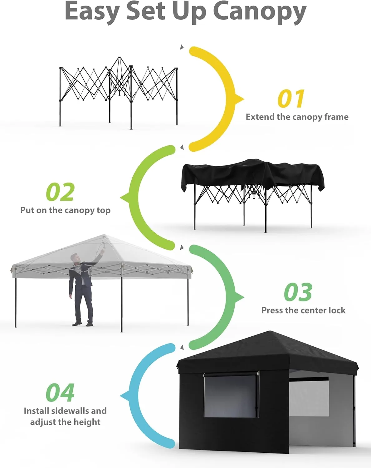 Garvee 10x10 Pop Up Canopy Tent Outdoor Canopy One-Person Set Up Heavy Duty Commercial Instant Tent Shelter, 3-Sidewall Black