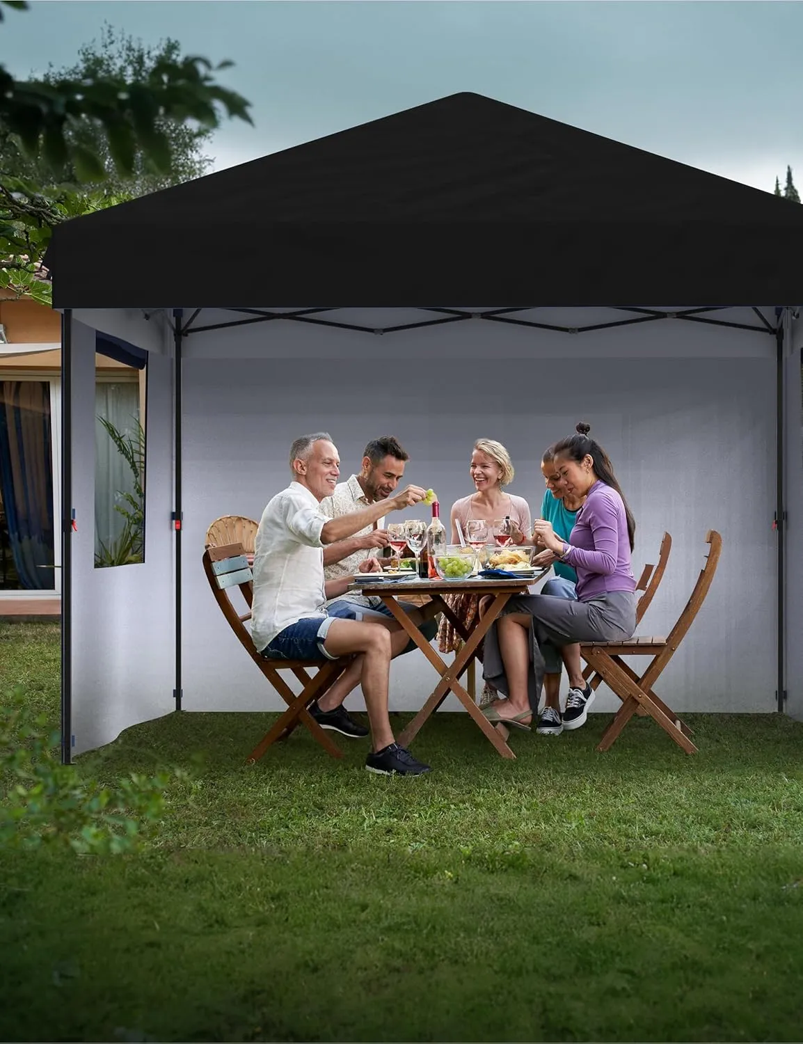 Garvee 10x10 Pop Up Canopy Tent Outdoor Canopy One-Person Set Up Heavy Duty Commercial Instant Tent Shelter, 3-Sidewall Black