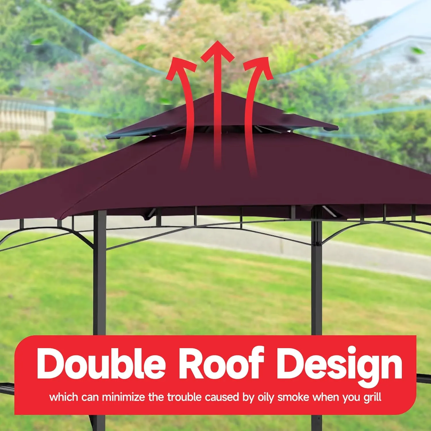 Gazebo Canopy Replacement Top - Grill Gazebo Replacement Canopy Roof – 5x8 Outdoor Grill Shelter Canopy Top Double Tiered BBQ Tent Cover (Claret)