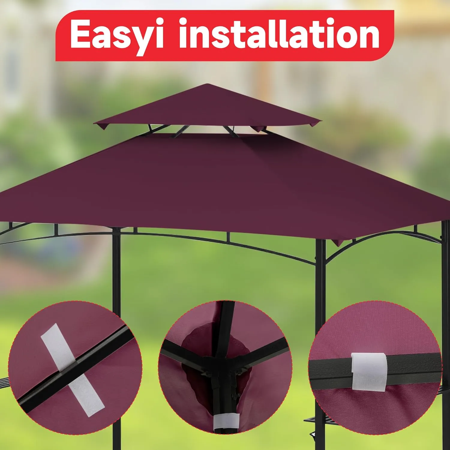Gazebo Canopy Replacement Top - Grill Gazebo Replacement Canopy Roof – 5x8 Outdoor Grill Shelter Canopy Top Double Tiered BBQ Tent Cover (Claret)