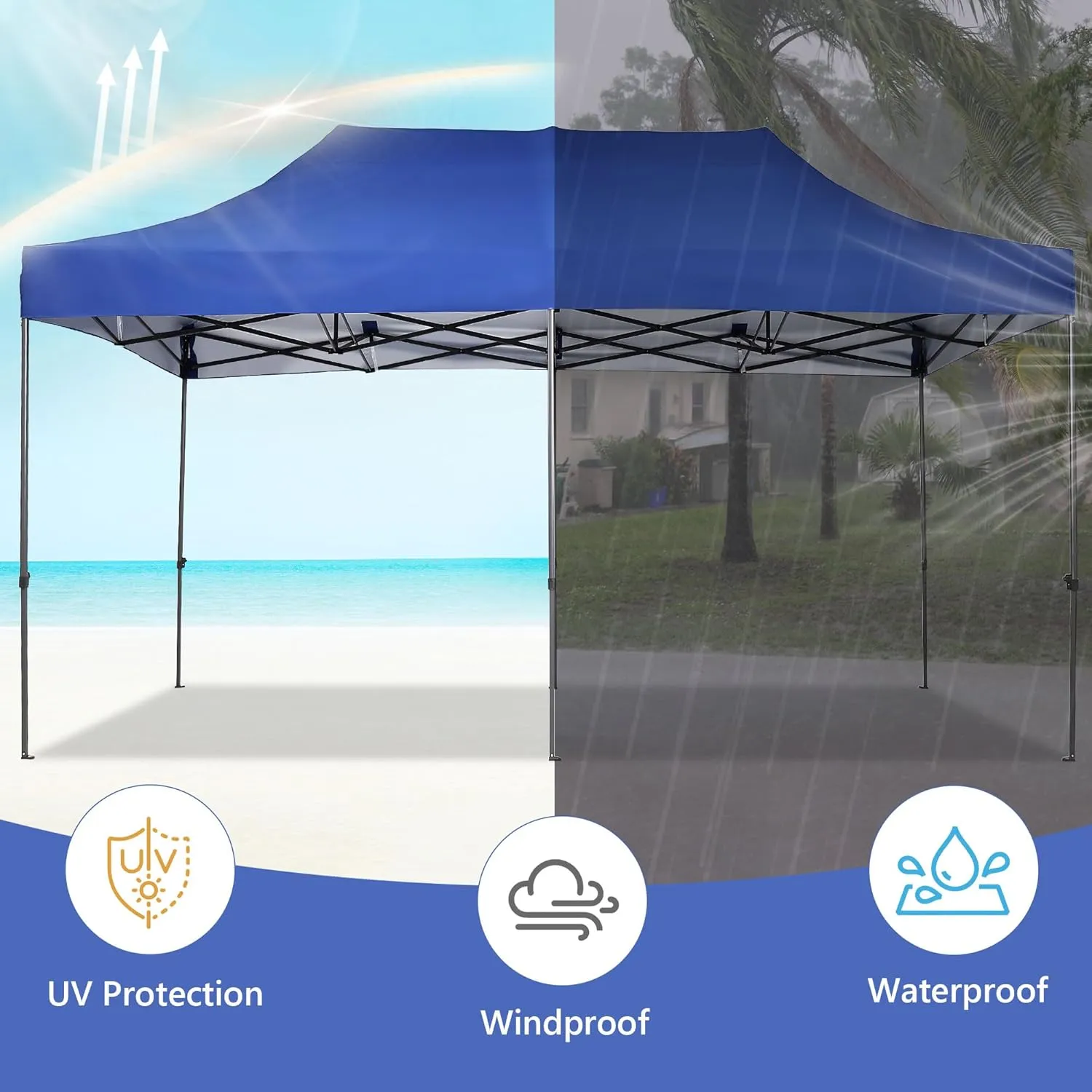 GDY 10x20 ft Instant Pop up Canopy, Folding Heavy Duty Height Adjustable Shelter Gazebos with Wheeled Bag,Blue.