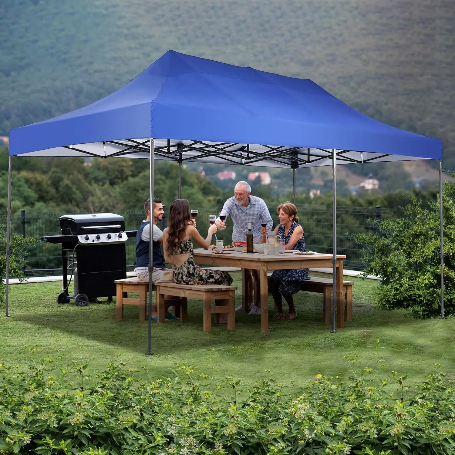 GDY 10x20 ft Instant Pop up Canopy, Folding Heavy Duty Height Adjustable Shelter Gazebos with Wheeled Bag,Blue.