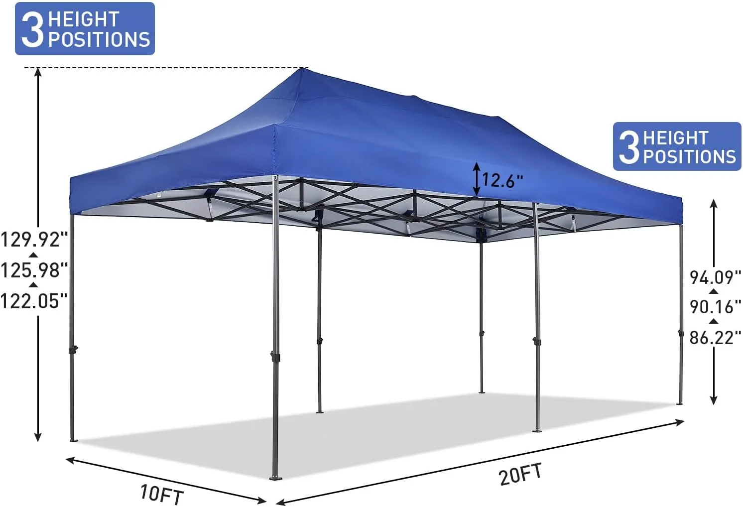 GDY 10x20 ft Instant Pop up Canopy, Folding Heavy Duty Height Adjustable Shelter Gazebos with Wheeled Bag,Blue.