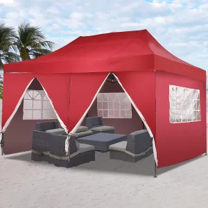 GDY 10'x20' Pop Up Canopy, Folding Party Tent with 6-Panel Removable Sidewalls, Heavy Duty Outdoor Commercial Instant Gazebo with Wheeled Bag, Red.
