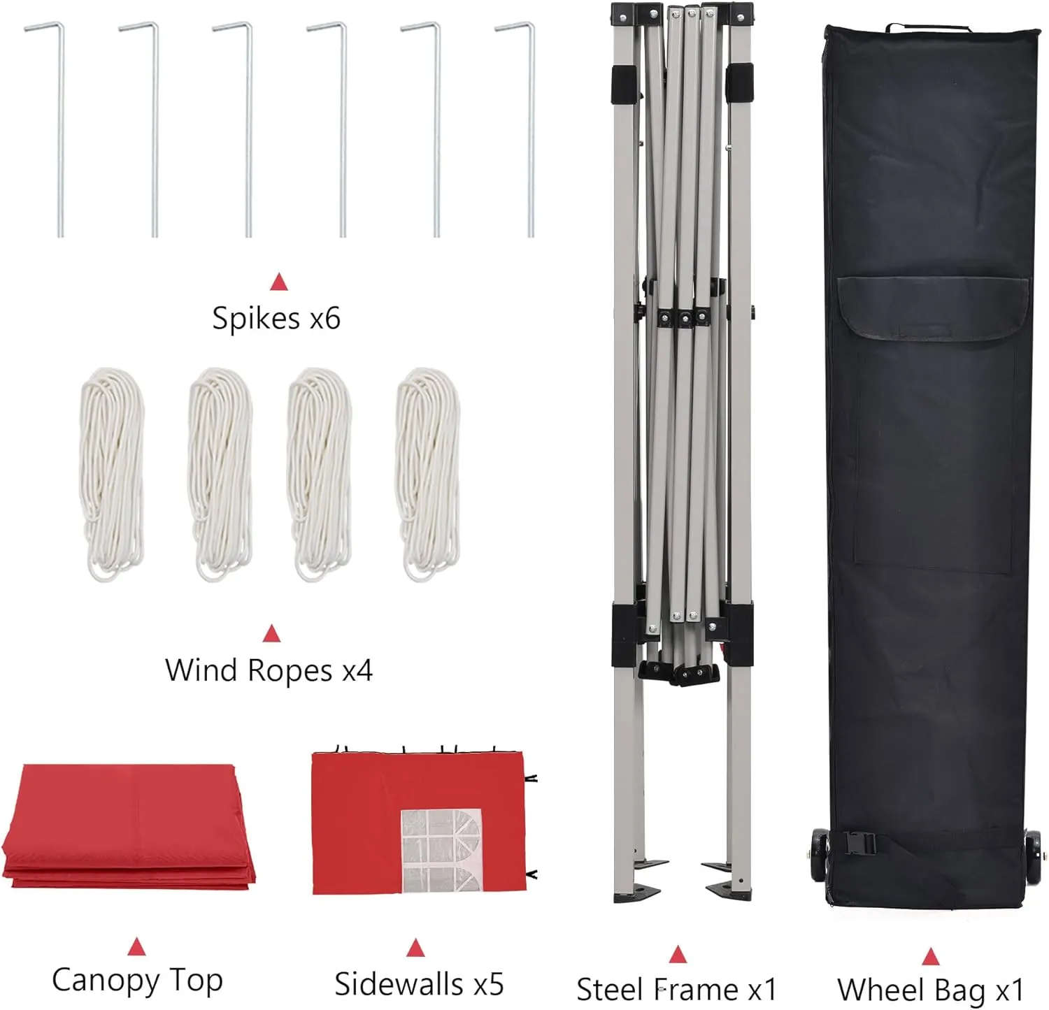 GDY 10'x20' Pop Up Canopy, Folding Party Tent with 6-Panel Removable Sidewalls, Heavy Duty Outdoor Commercial Instant Gazebo with Wheeled Bag, Red.