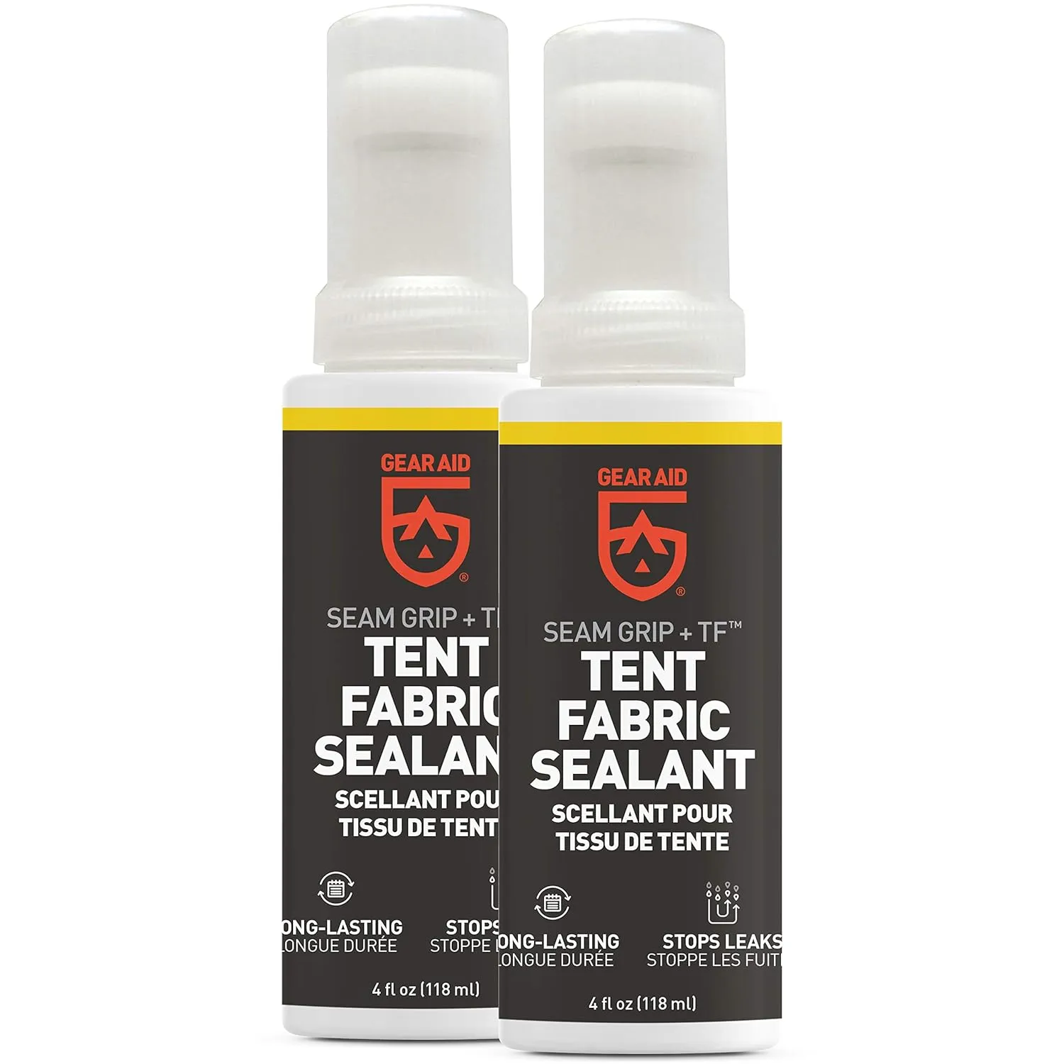 GEAR AID Seam Grip TF Tent Fabric Sealer for Waterproofing and Restoring Polyurethane Coating (PU) on Nylon Tent Floors, Rainflies and Tarps, Treats up to 85 sq. ft, Clear, 4 fl oz, 2 Pack