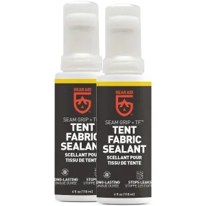 GEAR AID Seam Grip TF Tent Fabric Sealer for Waterproofing and Restoring Polyurethane Coating (PU) on Nylon Tent Floors, Rainflies and Tarps, Treats up to 85 sq. ft, Clear, 4 fl oz, 2 Pack
