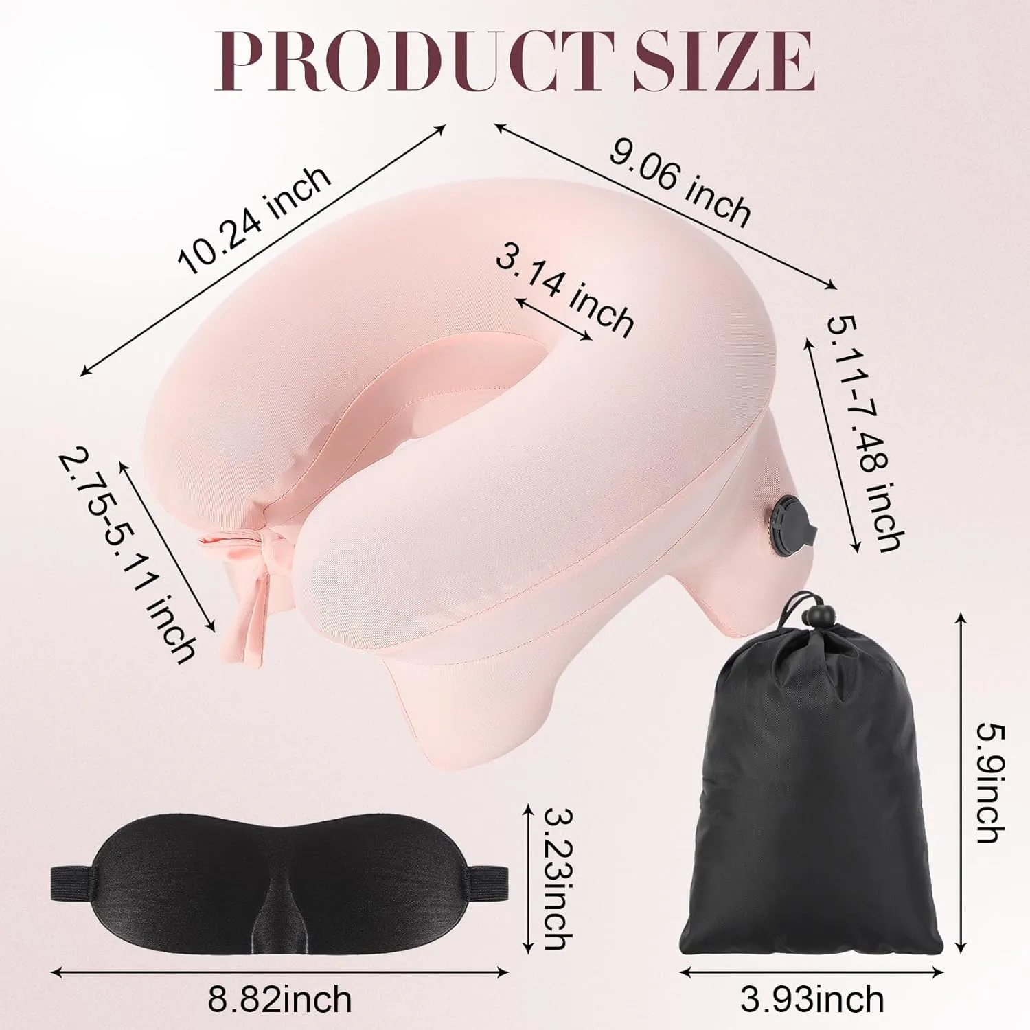 Geelin Inflatable Travel Pillow for Airplane Lightweight Table Inflatable Neck Supports Head and Chin with Compact Bag and Blindfold U Shaped Pillow for Traveling, Train, Car, Office Table(Pink)