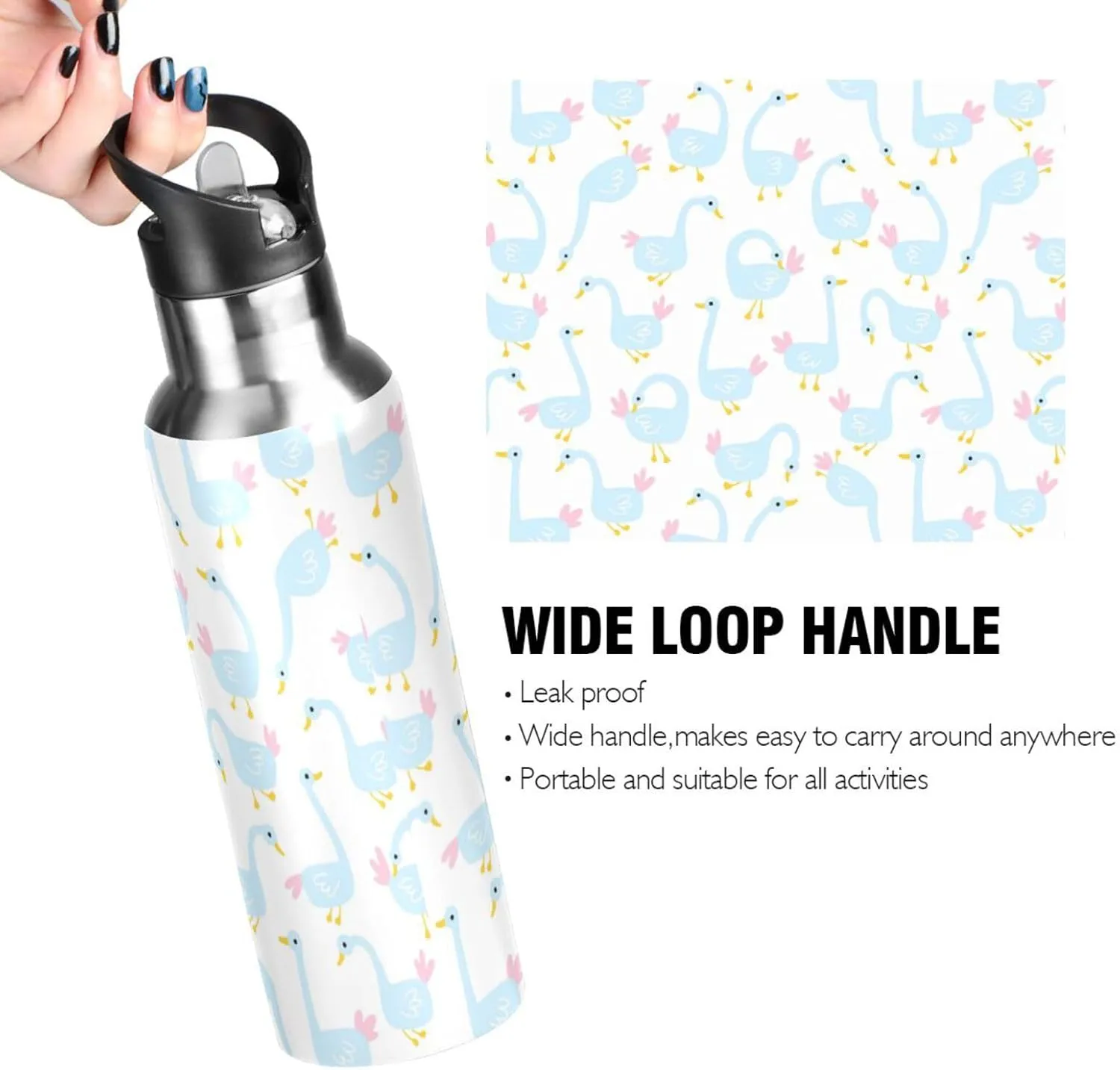 Geese Water Bottle with Straw Lid Double Wall Cute Thermos Bottle Vacuum Insulated Flask Stainless Steel Water Bottle for Gym Outdoor 20 OZ