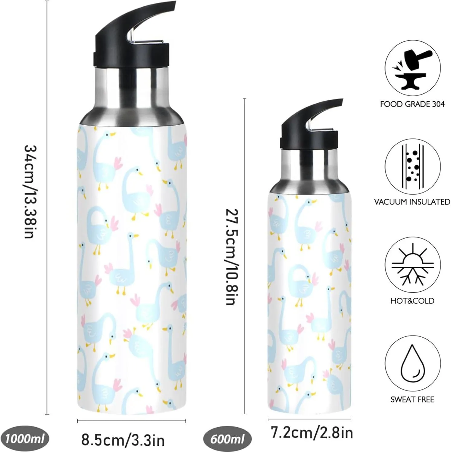 Geese Water Bottle with Straw Lid Double Wall Cute Thermos Bottle Vacuum Insulated Flask Stainless Steel Water Bottle for Gym Outdoor 20 OZ