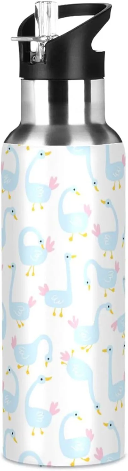 Geese Water Bottle with Straw Lid Double Wall Cute Thermos Bottle Vacuum Insulated Flask Stainless Steel Water Bottle for Gym Outdoor 20 OZ