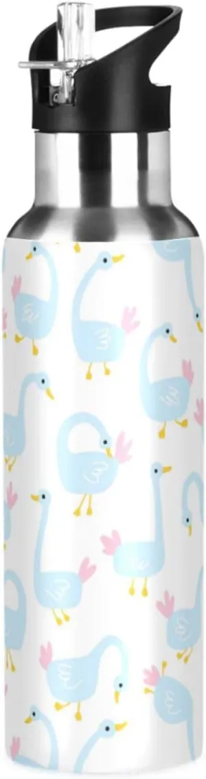 Geese Water Bottle with Straw Lid Double Wall Cute Thermos Bottle Vacuum Insulated Flask Stainless Steel Water Bottle for Gym Outdoor 20 OZ
