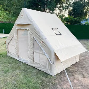 GeRRiT Inflatable Glamping Tent Canvas Bell Tent 2-8 Person Large Yurt Tent Easy Setup Waterproof Breathable Outdoor Oxford Canvas Teepee Tents 4-Season for Family Camping Hiking Hello