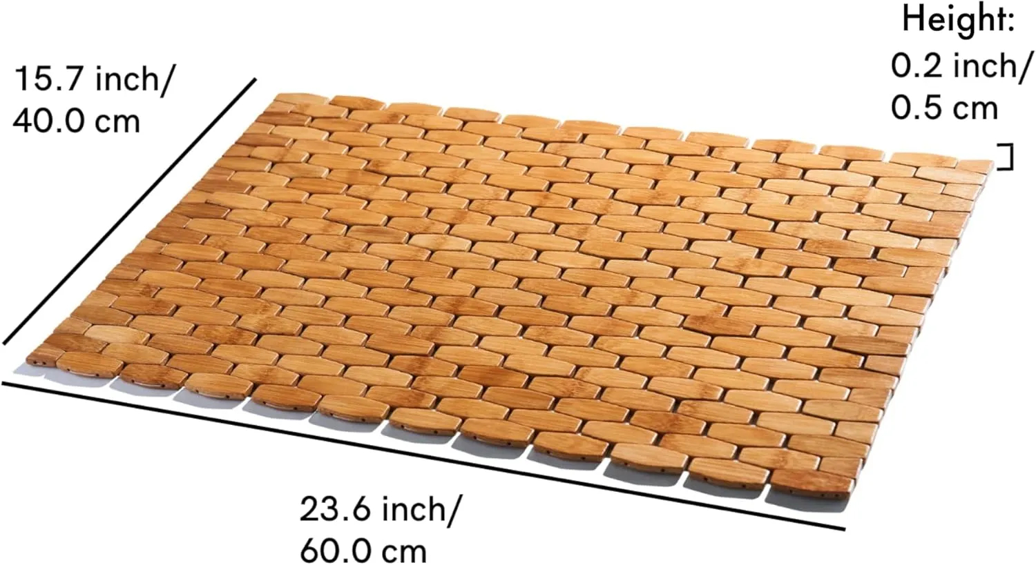 GOBAM Rollable Bamboo Bathroom Floor Mat - Non-Slip Bathtub Mat for Spa, Sauna, Kitchen, Outdoor Shower, RV, Water-Resistant Wooden Shower Mat - Natural, 23.6 x 15.7 inch