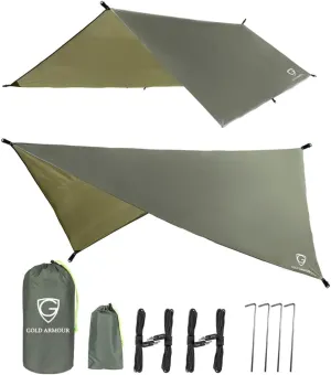 Gold Armour Rainfly Tarp for Hammock and Tent, 12x10ft Waterproof Lightweight Camping Accessories, Survival Gear
