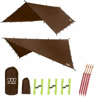Gold Armour Rainfly Tarp Hammock, Premium 14.7ft/12ft/10ft/8ft Rain Fly Cover, Waterproof Ultralight Camping Shelter Canopy, Survival Equipment Gear Camping Tent Accessories (Brown 10ft x 8ft)
