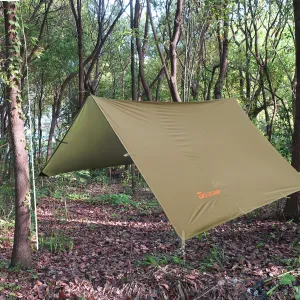 GOLDCAMP Bushcraft Emergency Camping Tarp，70D Nylon 10X13.2FT Hammock Rain Fly ，UV 50  and PU15000mm Tent Tarp Shelter Canopy，Heavy Duty Multifunctional Sun Shade Essentials for Hiking (10X13.2ft)