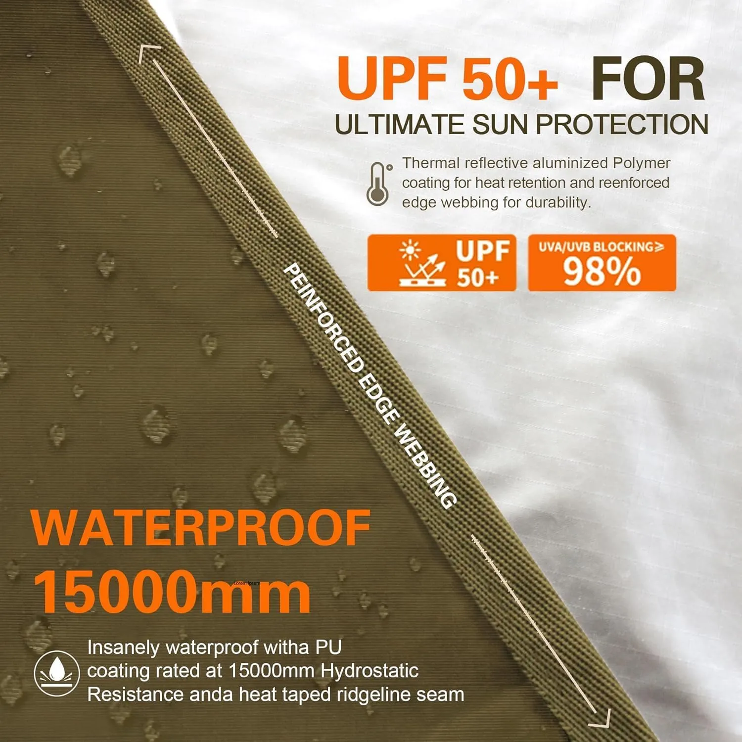 GOLDCAMP Bushcraft Emergency Camping Tarp，70D Nylon 10X13.2FT Hammock Rain Fly ，UV 50  and PU15000mm Tent Tarp Shelter Canopy，Heavy Duty Multifunctional Sun Shade Essentials for Hiking (10X13.2ft)
