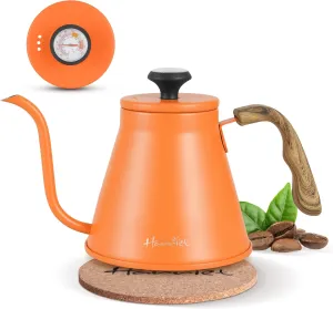 Gooseneck Kettle, Harriet 37oz Pour Over Kettle with Thermometer, Coffee kettle for Stovetop, Stainless Steel Kettle with 3-Layer Base, Anti-Hot Handle, for Drip Coffee & Tea, Orange