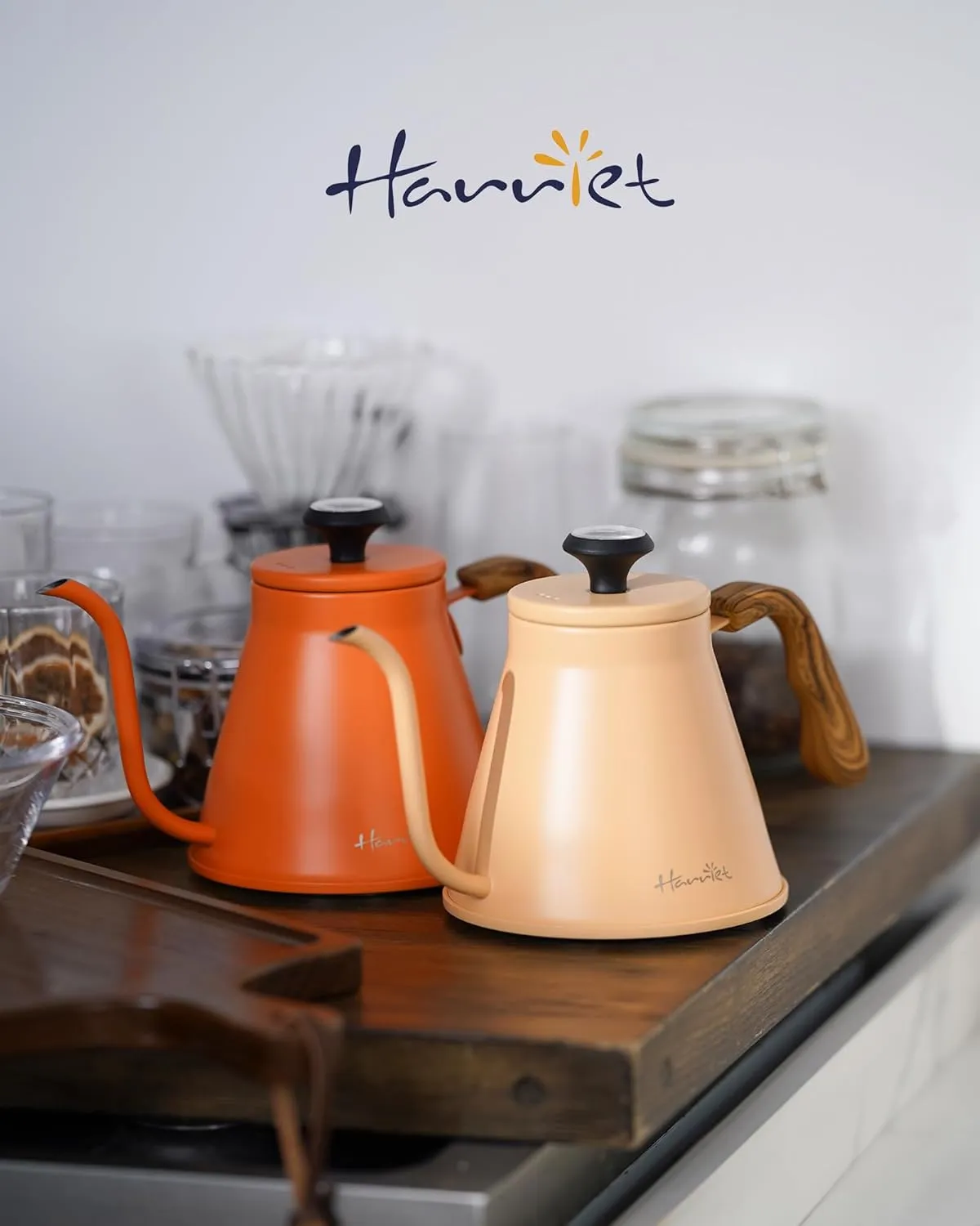 Gooseneck Kettle, Harriet 37oz Pour Over Kettle with Thermometer, Coffee kettle for Stovetop, Stainless Steel Kettle with 3-Layer Base, Anti-Hot Handle, for Drip Coffee & Tea, Orange
