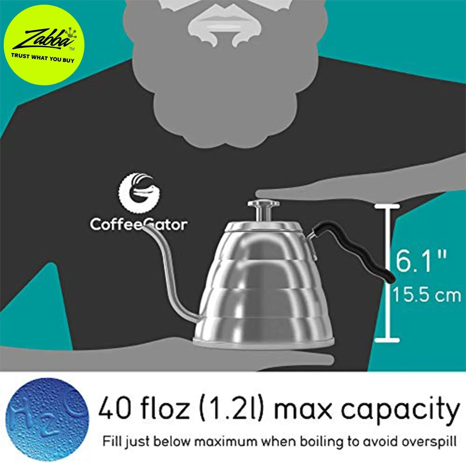 Gooseneck Kettle with Thermometer - 34oz Premium Stainless Steel Pour Over Coffee Maker Kettle, Stove Top, w/Precision Drip Spout, for Drip Coffee, French Press, Tea Kettle, 4 Cup