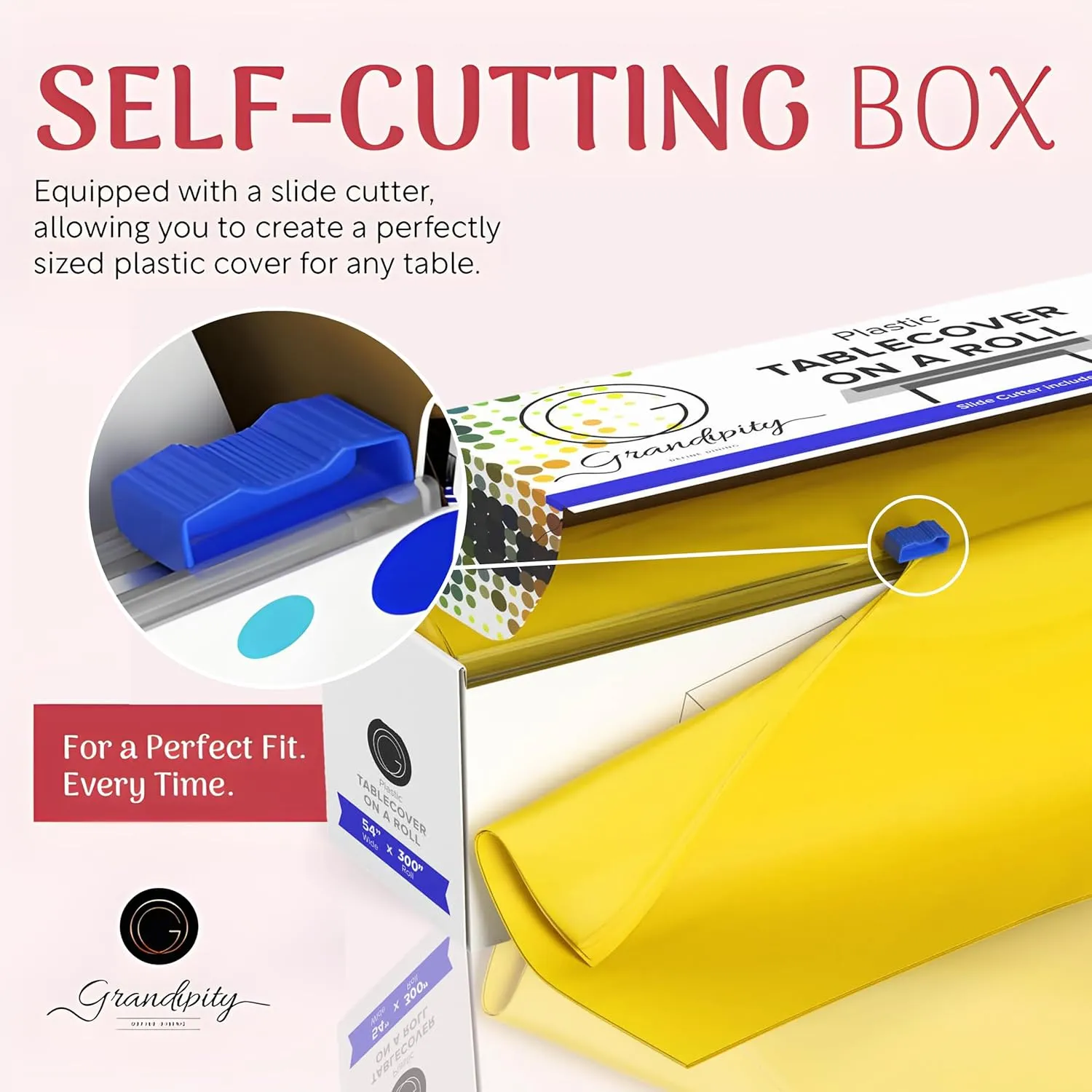 Grandipity Plastic Tablecloth Roll - 54" x300' Yellow Plastic Table Cloths for Parties Disposable with Cutter Box - Cut to Size Disposable Tablecloth Plastic Table Cover for Rectangle & Round