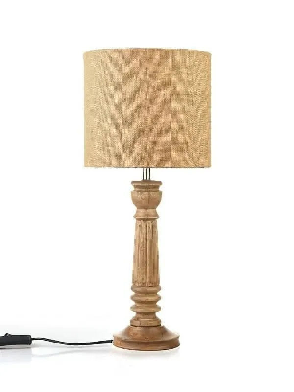 Green Girgit Pillar Brown Lamp With Brown Jute Shade