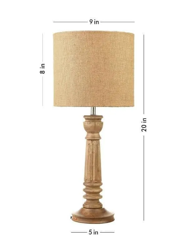 Green Girgit Pillar Brown Lamp With Brown Jute Shade