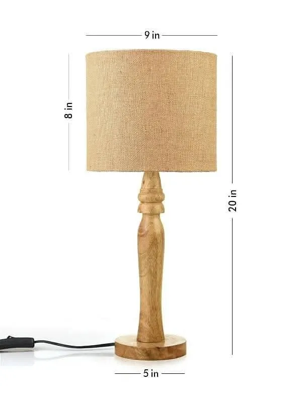 Green Girgit Round Brown Lamp With Brown Jute Shade