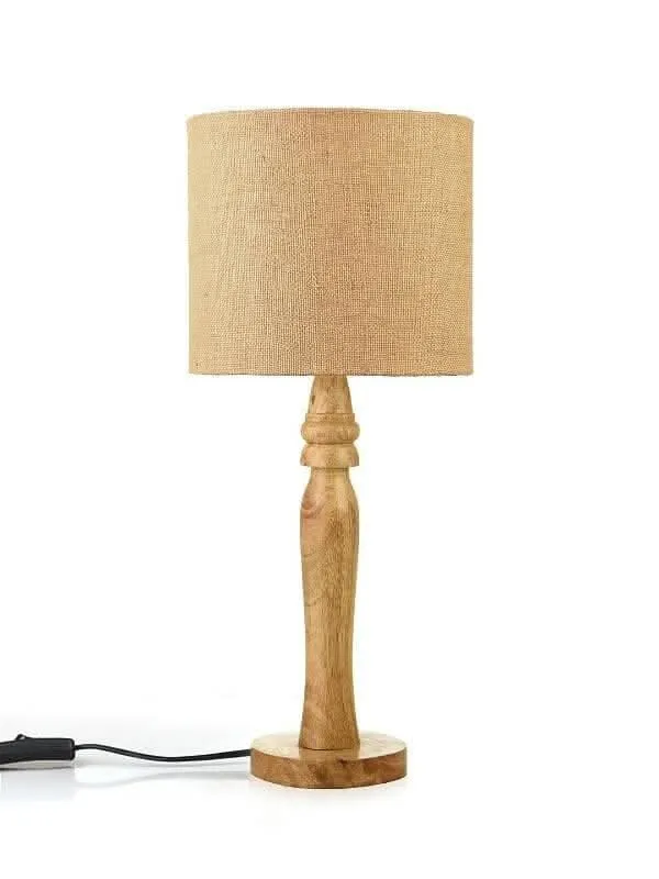 Green Girgit Round Brown Lamp With Brown Jute Shade