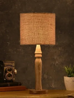 Green Girgit Round Brown Lamp With Brown Jute Shade