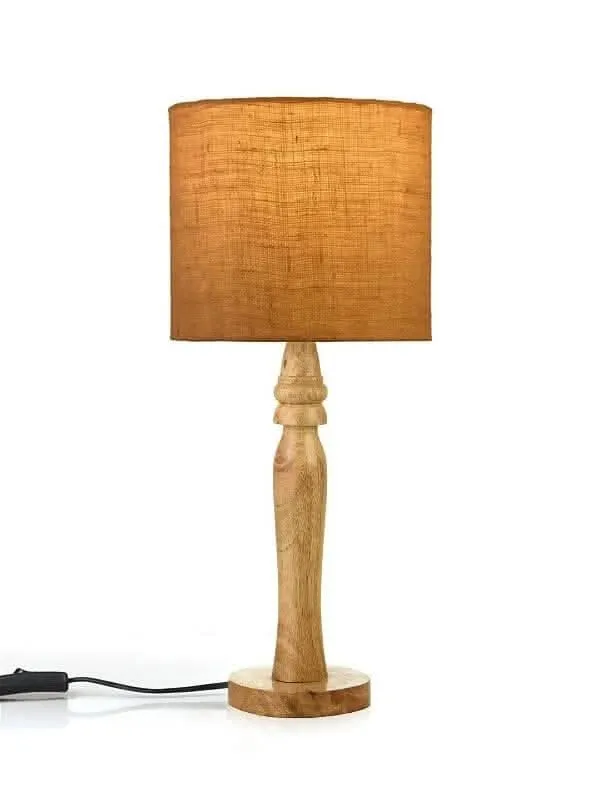 Green Girgit Round Brown Lamp With Brown Jute Shade