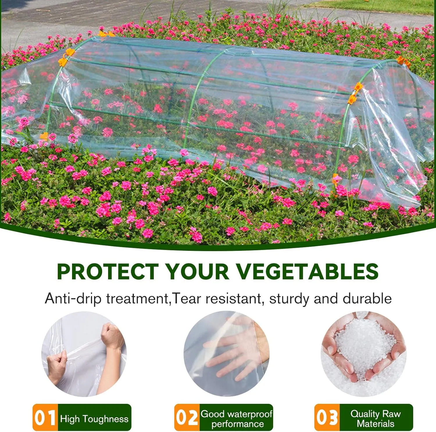 Greenhouse Plastic Sheeting- 6 mil Clear Plastic Sheeting -Waterproof Cover, UV Resistant Poly Tarp Hoop Covering for Farms Greenhouse Garden Outdoor, 16x16 FT