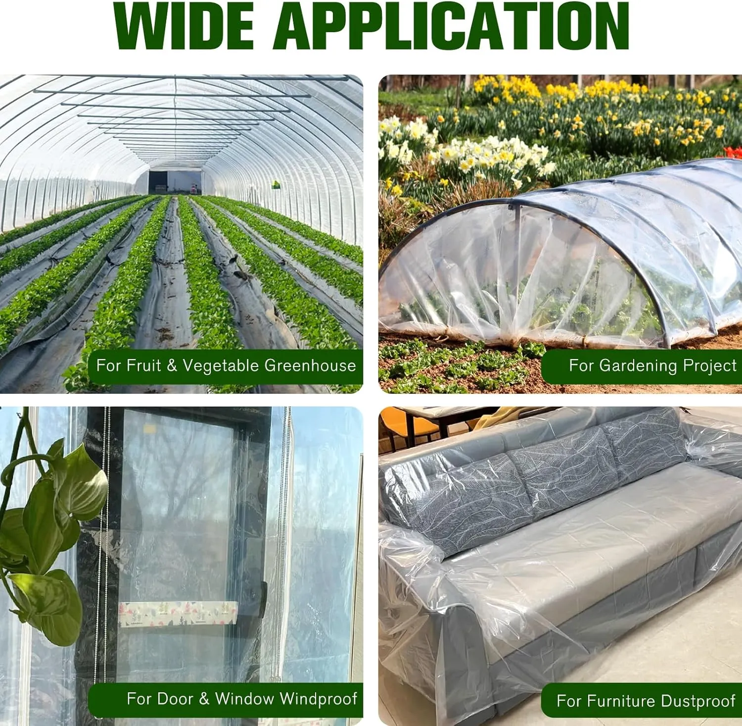 Greenhouse Plastic Sheeting- 6 mil Clear Plastic Sheeting -Waterproof Cover, UV Resistant Poly Tarp Hoop Covering for Farms Greenhouse Garden Outdoor, 16x16 FT