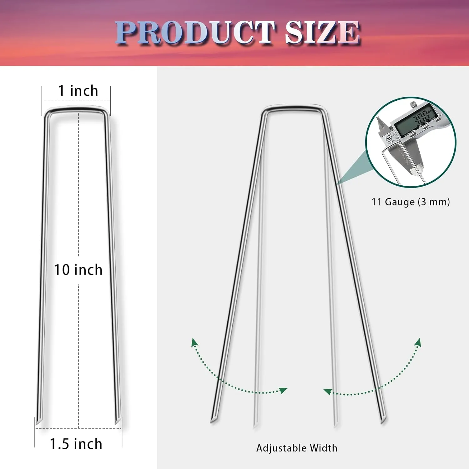 Gtongoko Landscape Staples 10 Inch 11 Gauge 50 Pack Garden Stakes Upgraded Tent Stakes Galvanized SOD Pins Ground Stakes Yard Stakes for Weed Barrier Fabric Ground Plant Cover Stakes Outdoor Décor